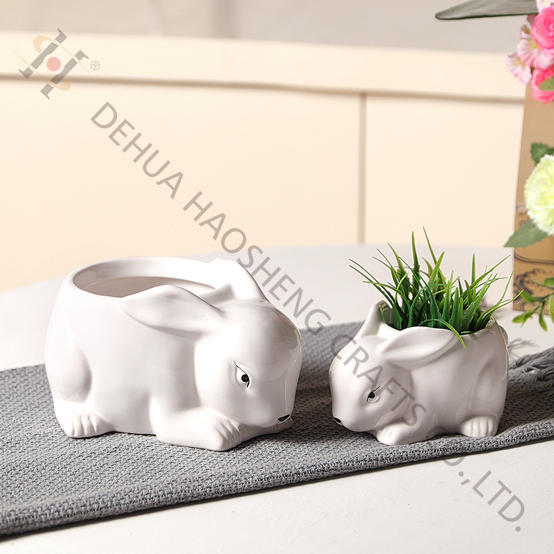 Rabbit shape flower pot with dolomite material