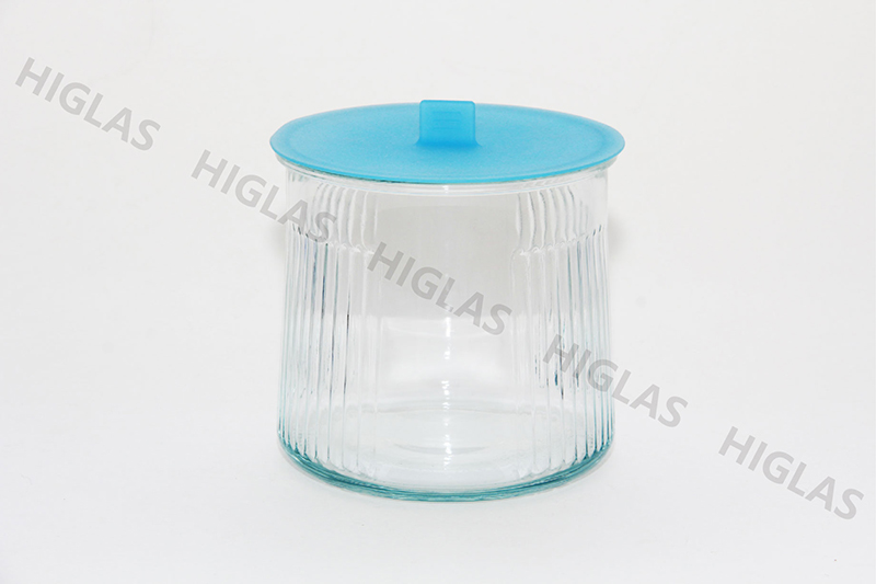 1.0L/1.8L/2.4L Soda lime glass Canister with half vertical lines with silicone lid