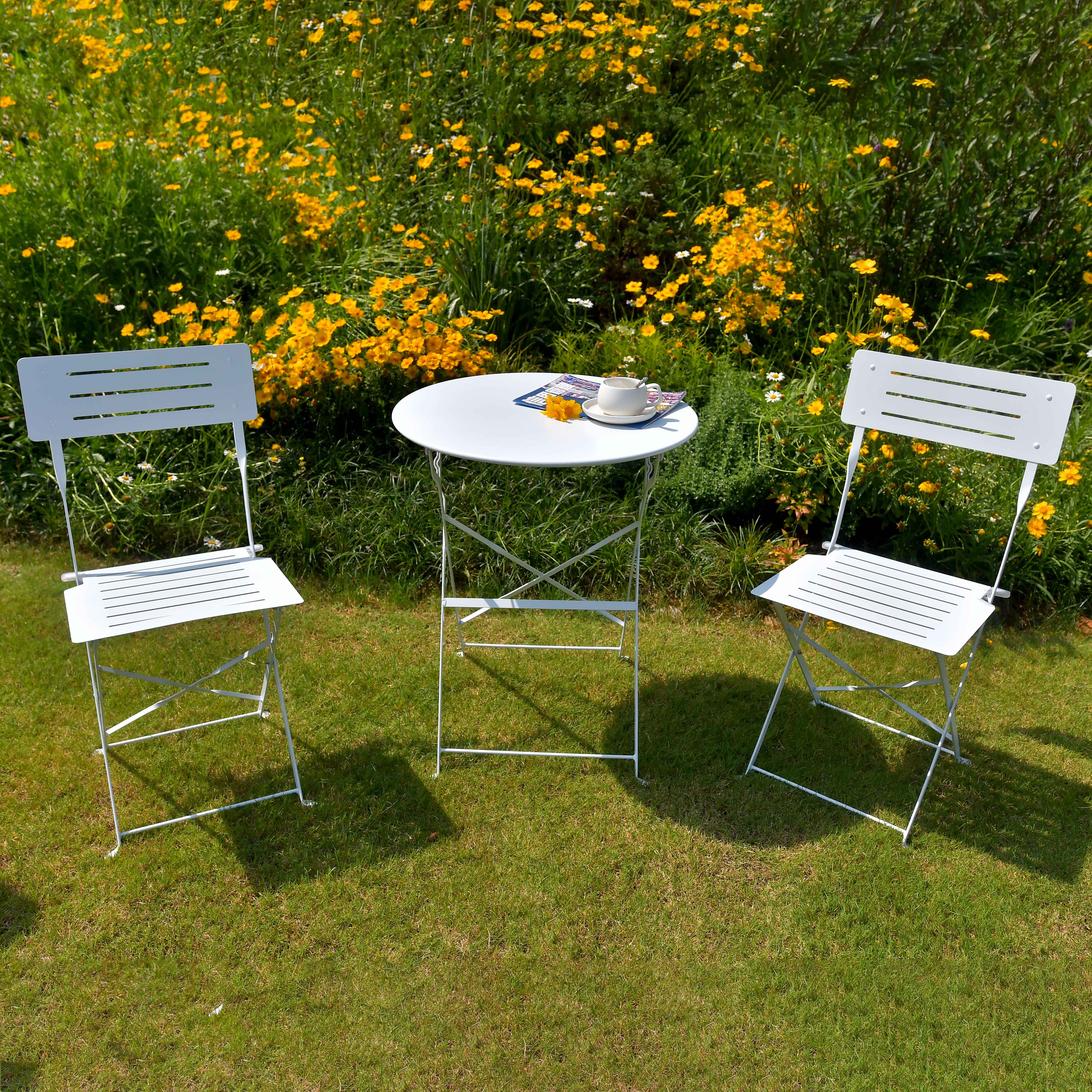 Steel Patio Bistro Set, Folding Outdoor Patio Furniture Sets, 3 Piece Patio Set of Foldable Patio Table and Chairs