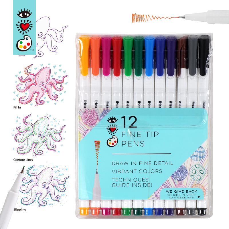 12 Assorted colors 0.4mm triganular fineliner pen