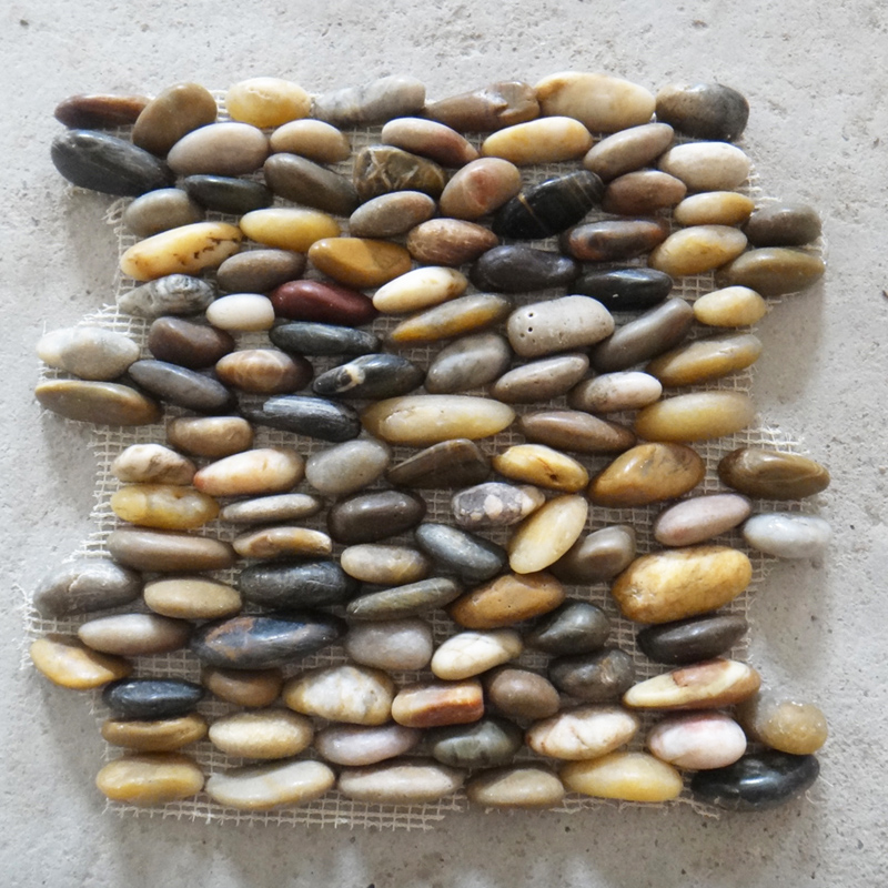 Natural Mix Color Standing Pebble Mosaic Tile With Mes Back