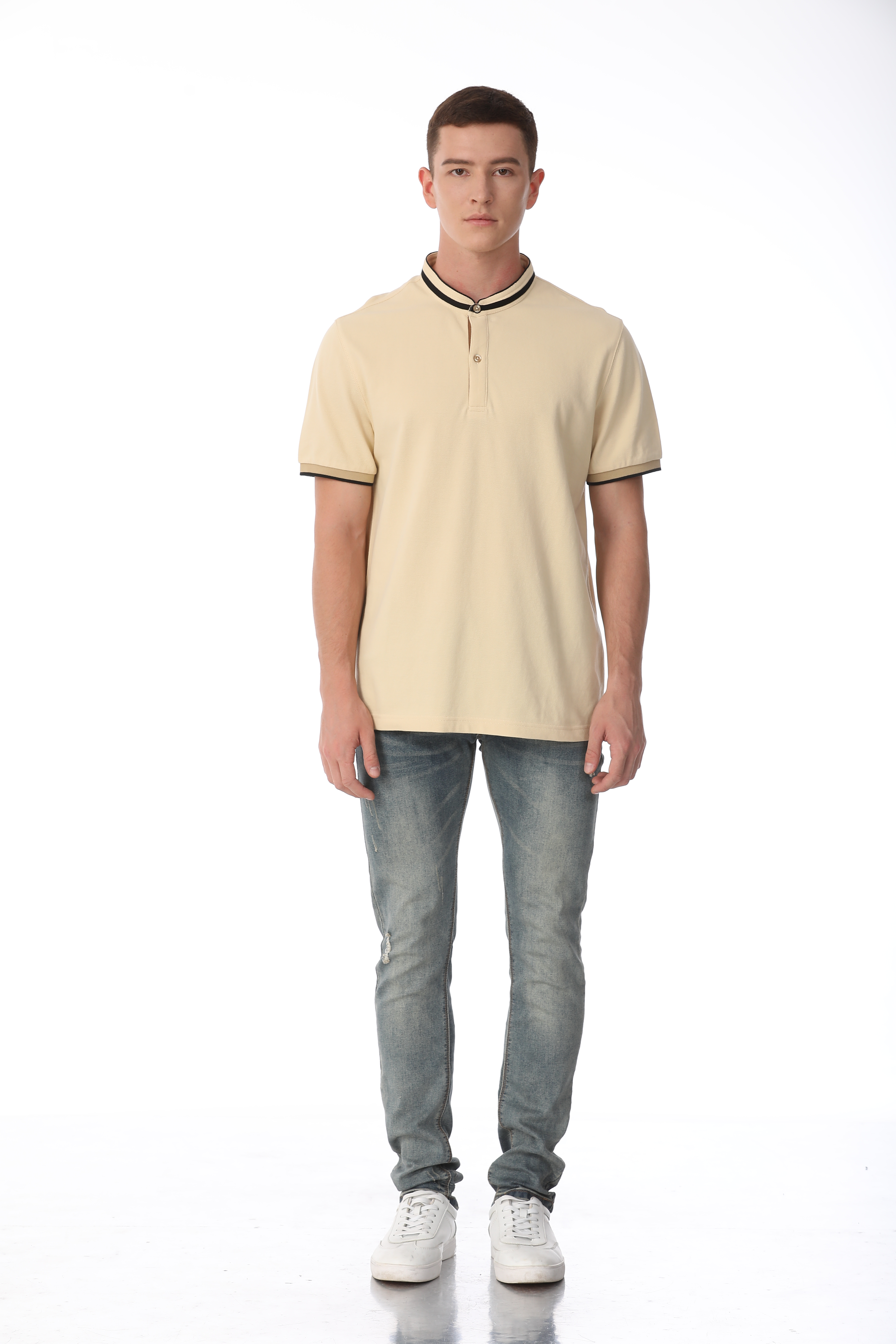 Men short sleeve stand collar polo shirt