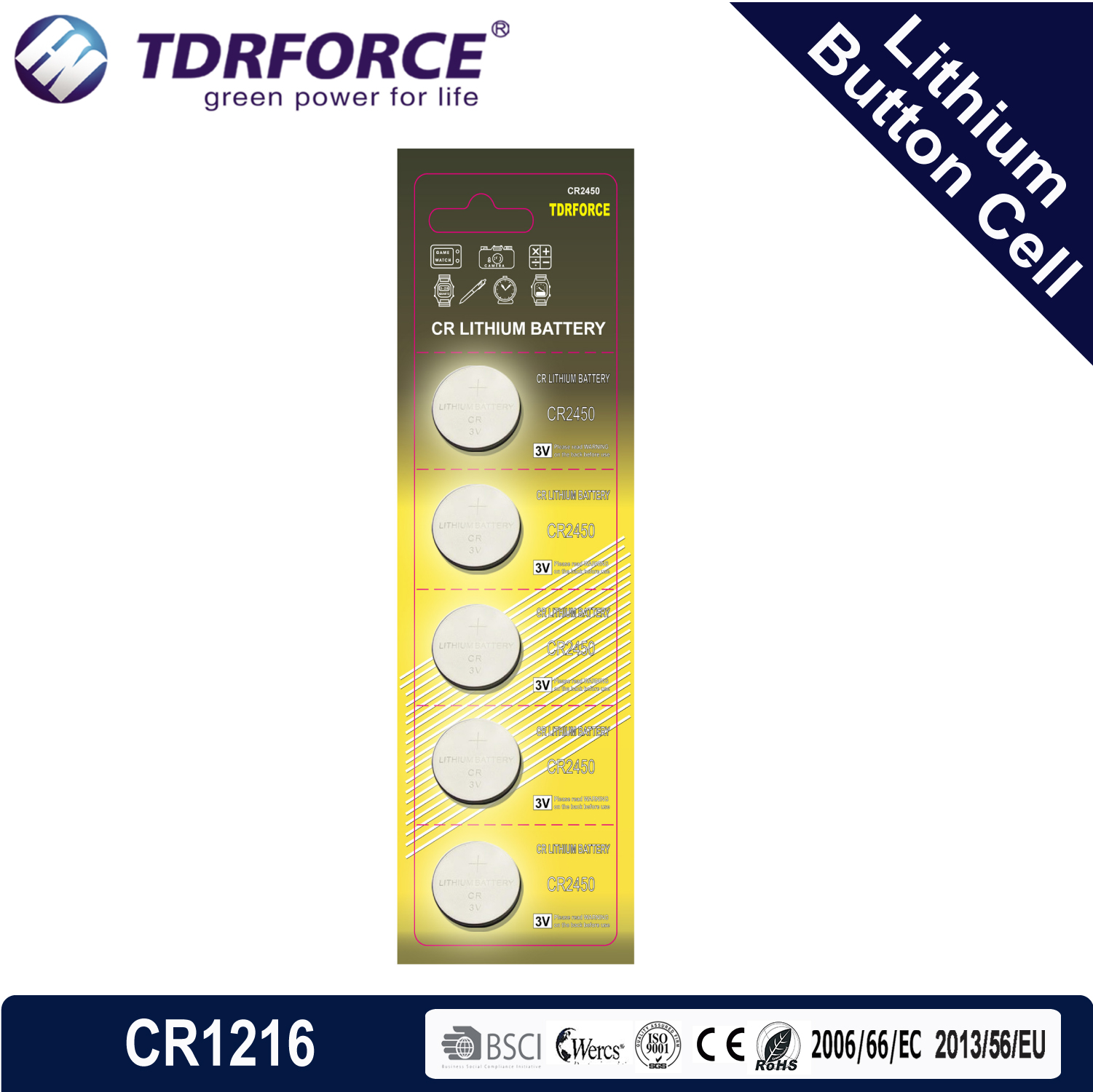 CR2450 3Volt button cells 3V Lithium battery Coin Battery 5pcs/pack
