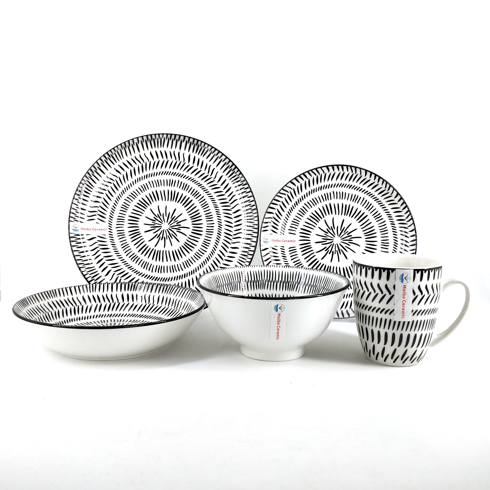 one side one color pad printing porcelain dinner set with color rim