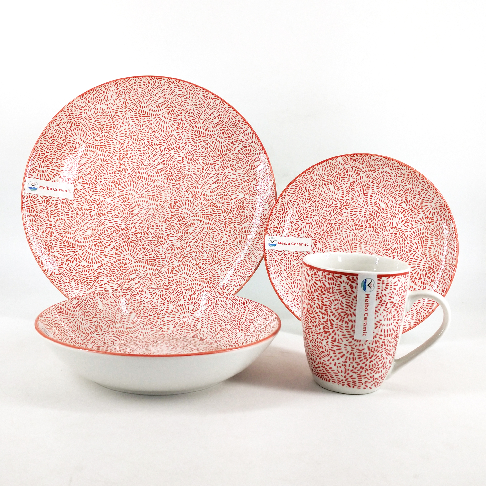 16pc porcelain dinner set inside pad printing with color rim