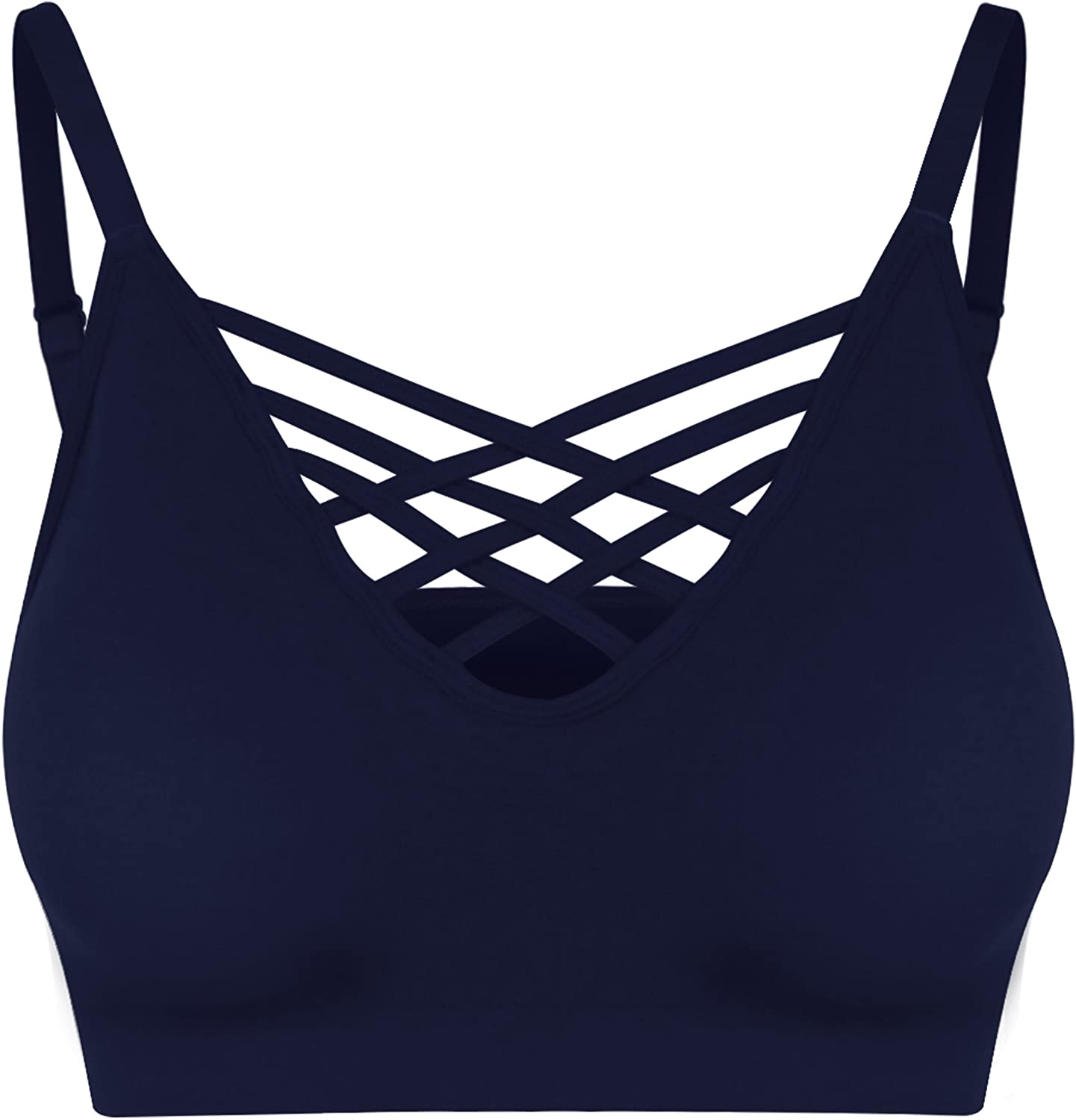 Womens Comfort Cami Crop Top Seamless Crisscross Front Strappy Bralette Sports Bra Top with Removable Pads