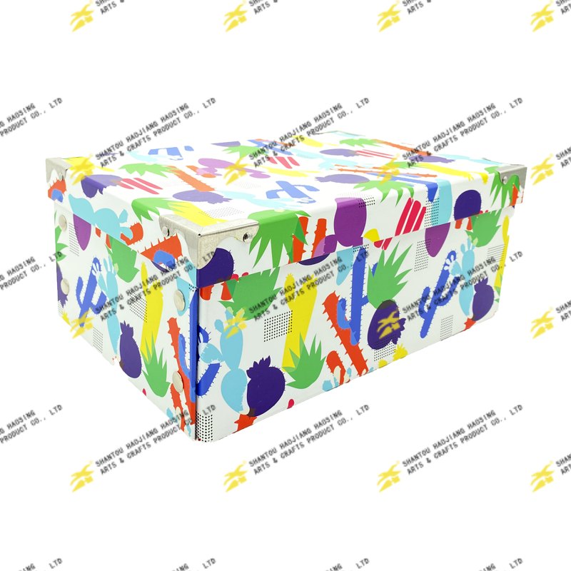 Foldable Rectangle Box With Metal Corner On Lid Edge And Round Hold Handle