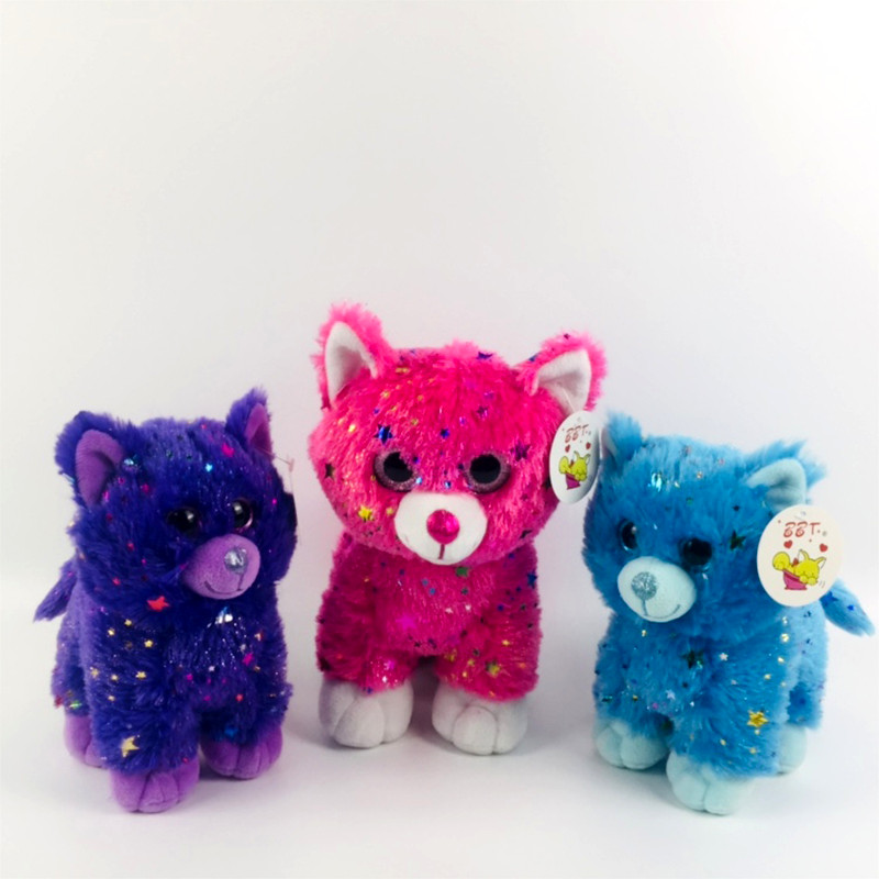 Plush animal cat toy soft stuffed cute cat plush shinny big eyes cat