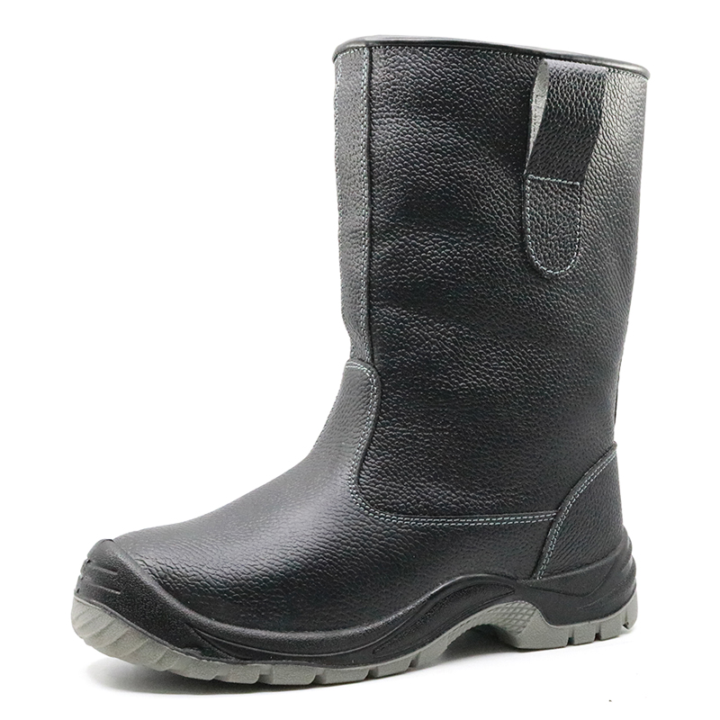 Black leather anti slip steel toe puncture proof welding safety boots