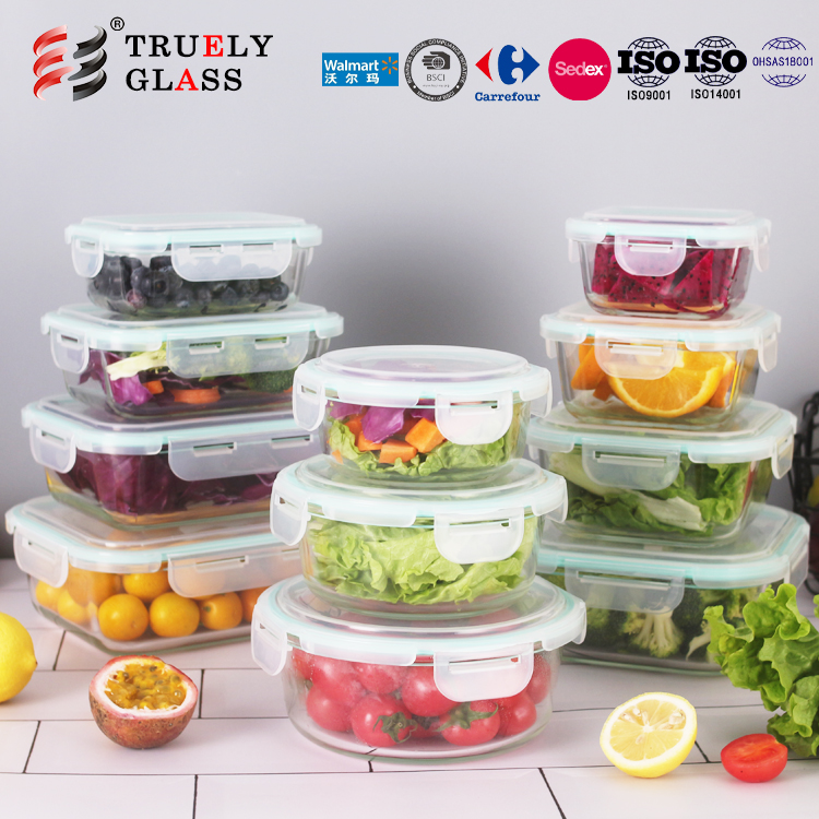 Hot selling glass Lunch box glass food container storage jar Clear glass ware