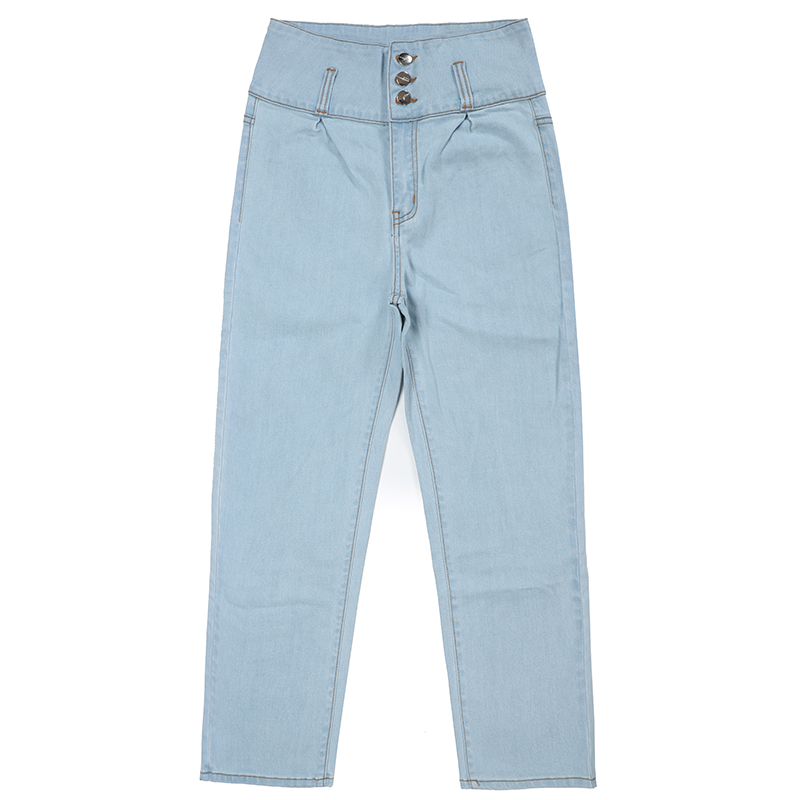 Light Blue Button Fly Bleach wash high waistband women wide leg jeans pants Custom G2630-Z