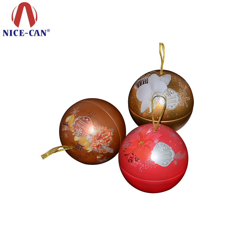Bestselling Wholesale Customized Ball Shape Tin Box for Gift with Ribbon