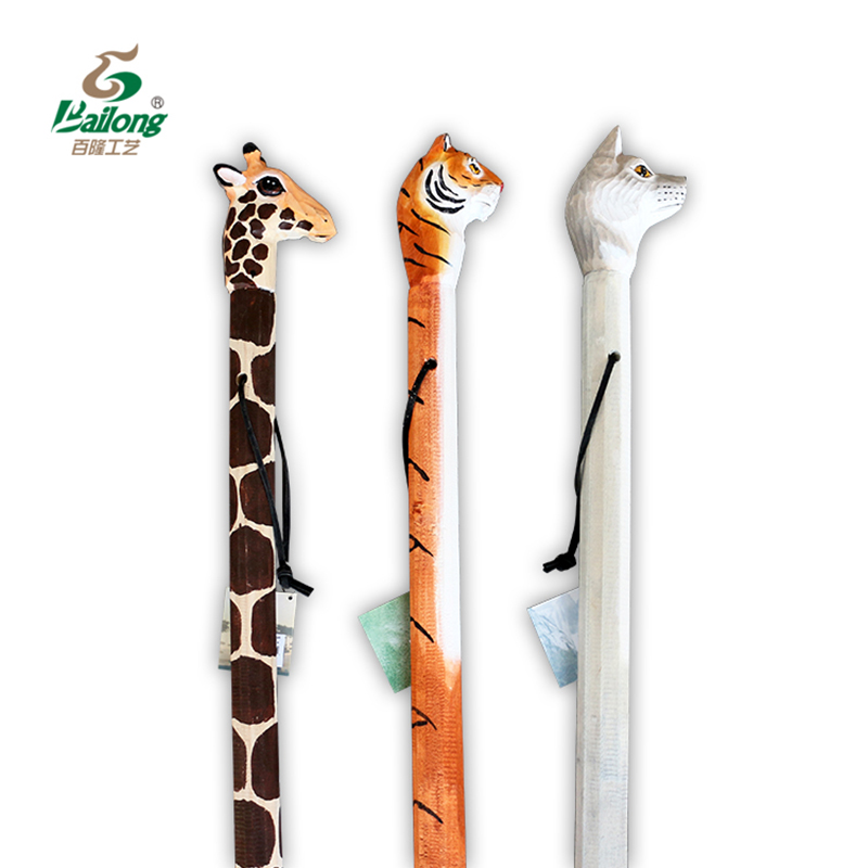 Factory Custom Painted Hand Carved Animal Wooden Walking Stick