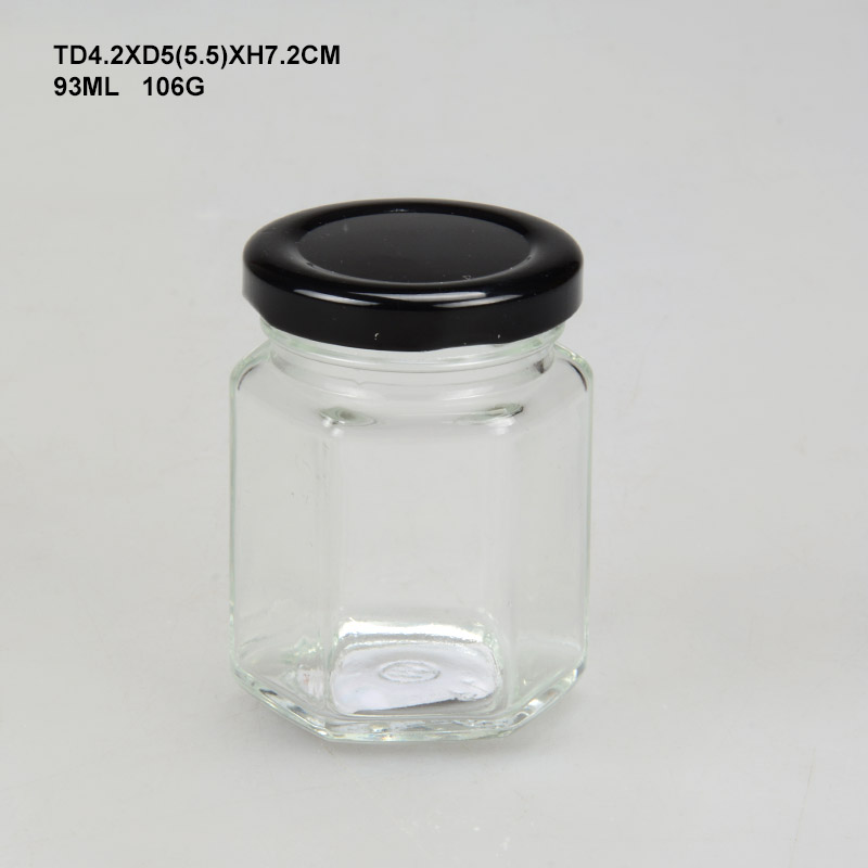 Empty Hexagonal Glass Honey Mason Glass Jar With Lid