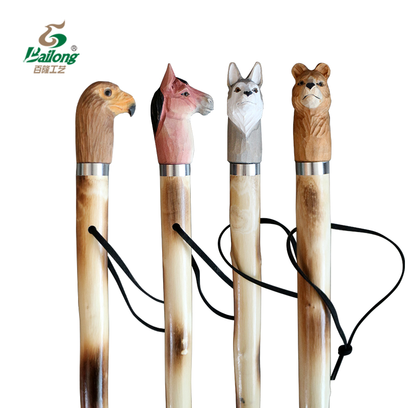 Factory Custom Wooden Hand Carved Animal Walking Stick