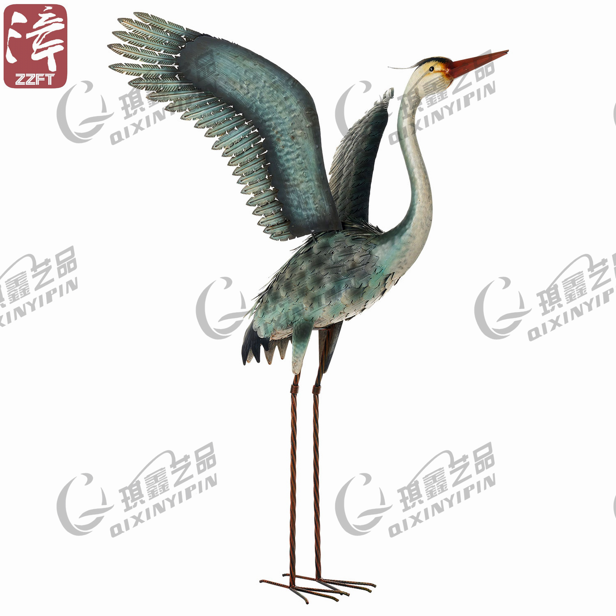 Metal big heron spreading wings
