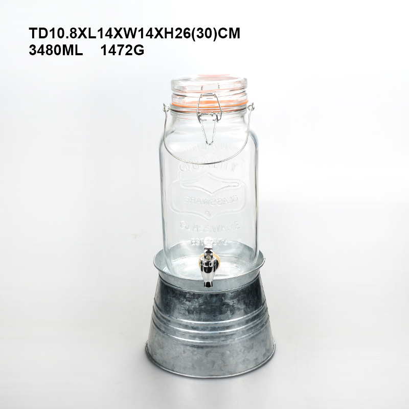 Glass water beverage drink dispenser with tap and stand