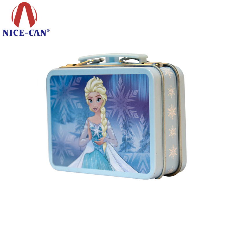 Rectangular Small Hand-held Lunch Packaging Tin Box with Portable Handle