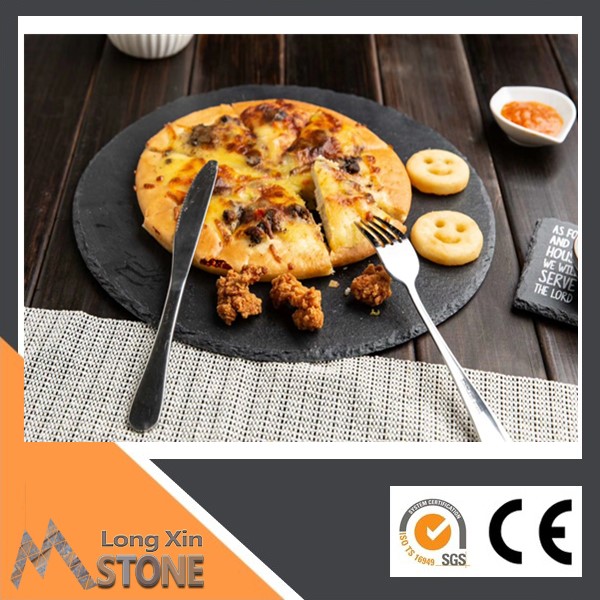Chinese natural round black slate plate plate with EVA feet