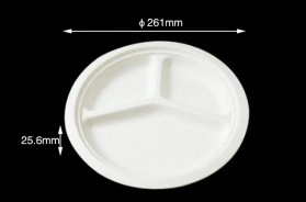 Sugarcane fiber compostable tableware 10" 3compartments Round Plate