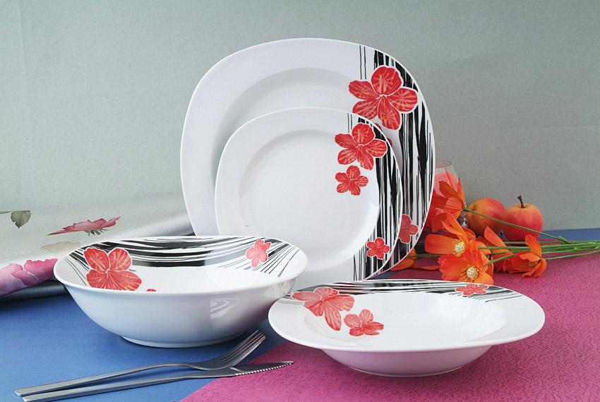 19pcs White Dinner Set Porcelain Square