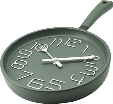 Wall clock; quartz clock; best sale; Kitchen clock; frying Pan; gift; creative clock; hot stamp; 10inch；25cm