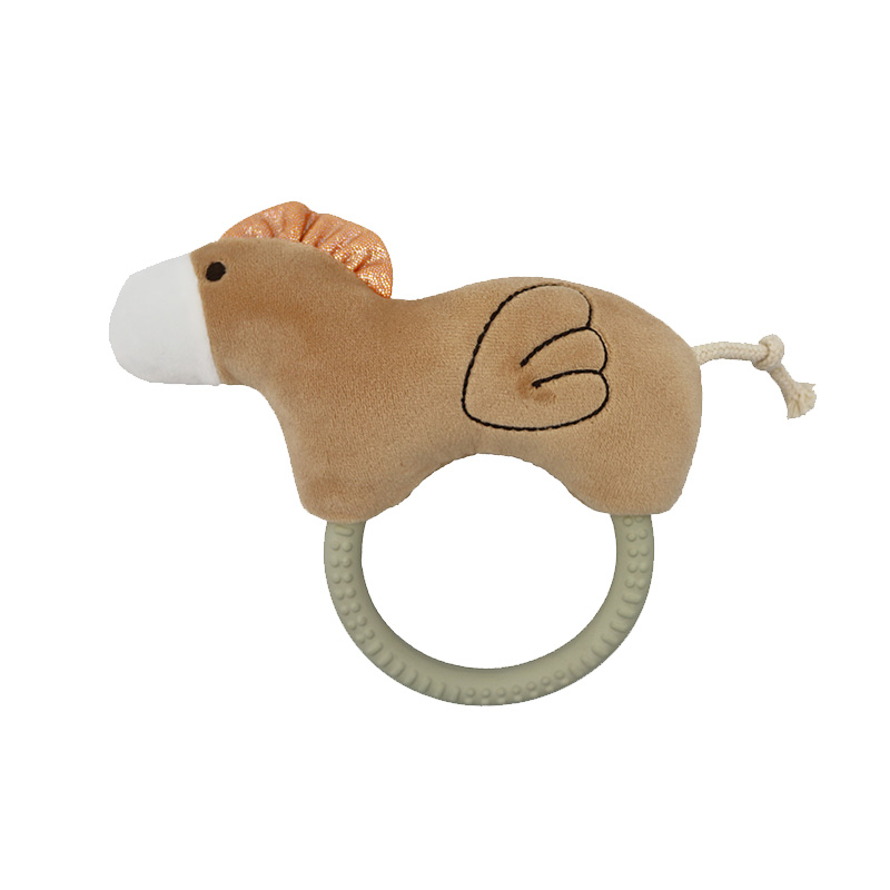 9.5cm Plush Horse with Solid Latex Ring BB whistle Dog Pet Toys