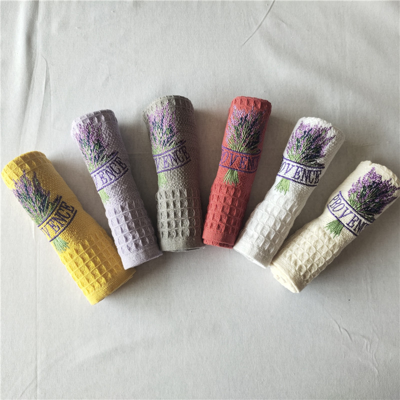lavender embroidery tea towel