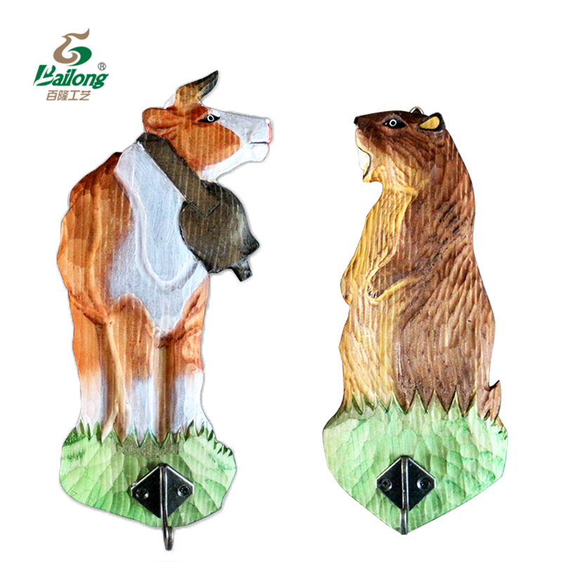 Home Decoration Wooden Carved Animal Wall Hook