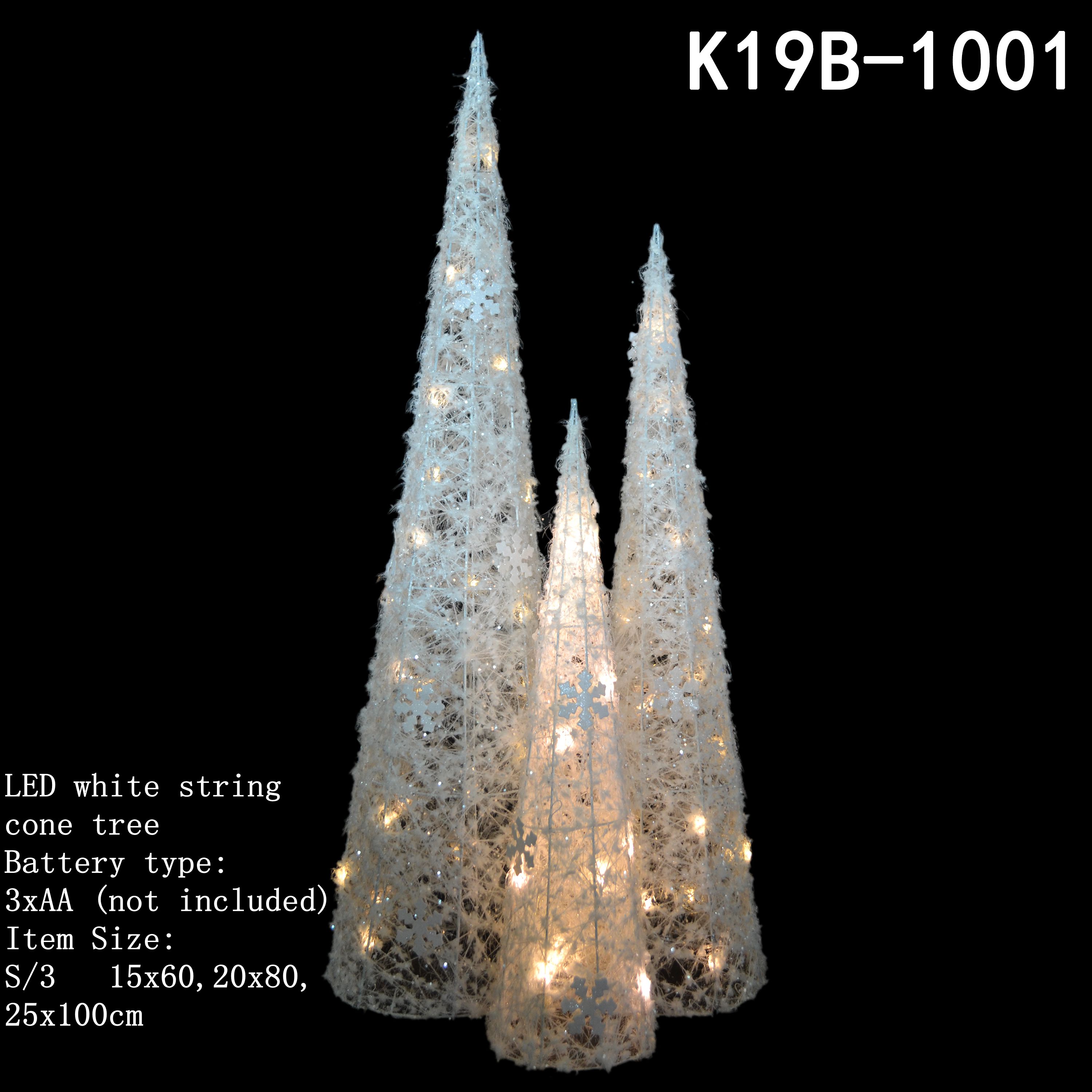 S/3 Pre-lit White String Christmas Cone Tree with LED lights, Christmas Seasonal Holiday Décor,Holiday Decoration for Patio/ Lawn / Garden