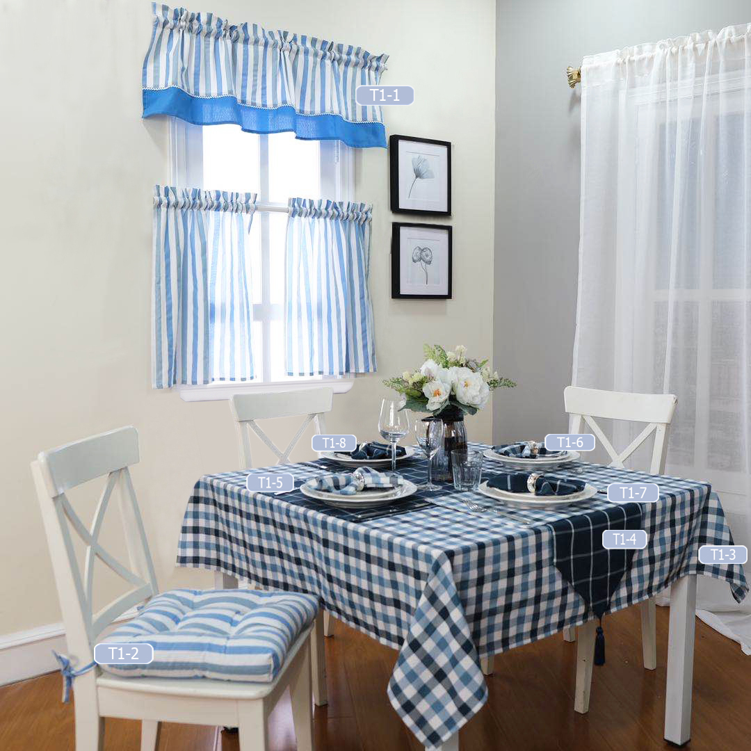 Decorative gardens yarn dyed stripe 3-piece kitchen valance and tier curtain set，high quality durable polyester fabric, it have cotton-dry hand feeling , rod pocket window ，it is perfect for kitchen, laundry room, cafe, living room, office, kids' room,