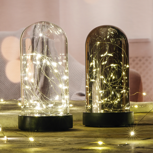 LED Glass Dome with Wood Base