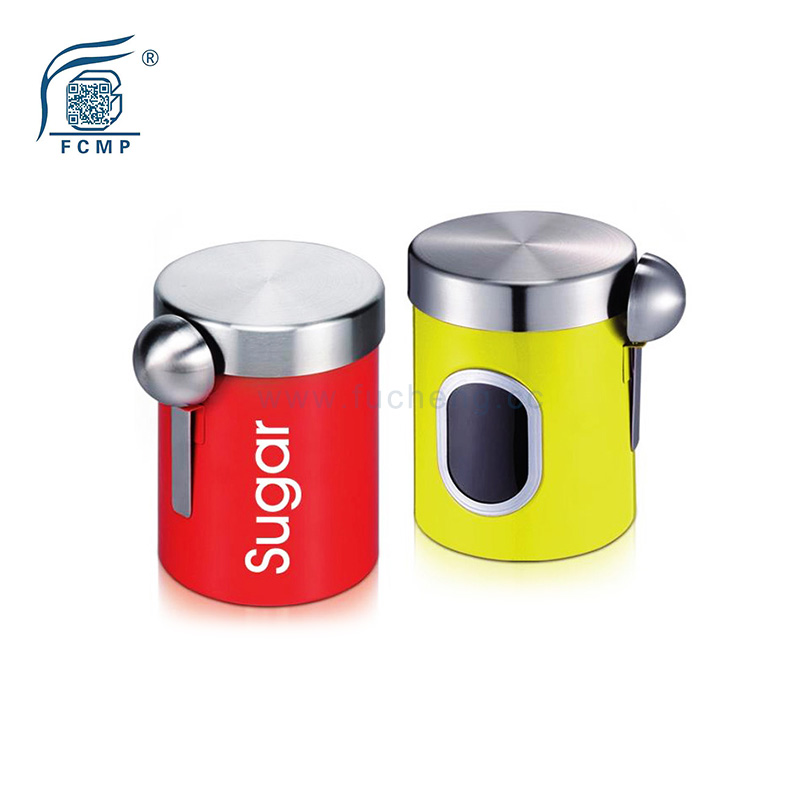 Stainless steel canister metal kitchen window view canister with spoon