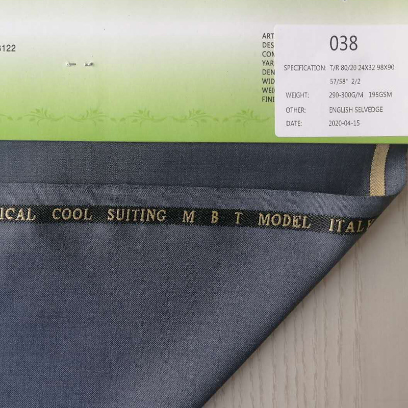 038 T/R 80/20 57/58" 2/2 calendering fabric with english selvedge