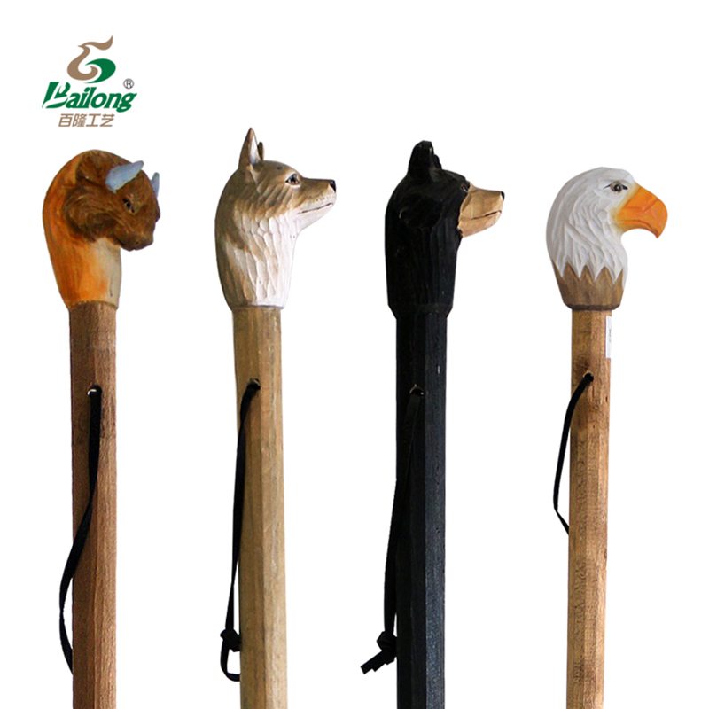 Factory Custom Painted Wooden Carved Animal Walking Stick