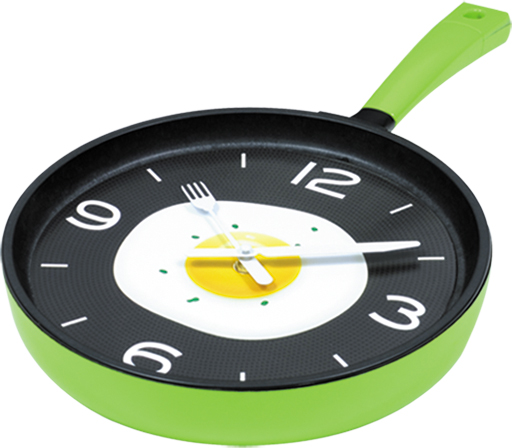 Wall clock; quartz clock; best sale; Kitchen clock; frying Pan; gift; creative clock; print egg picture; 10inch；25cm