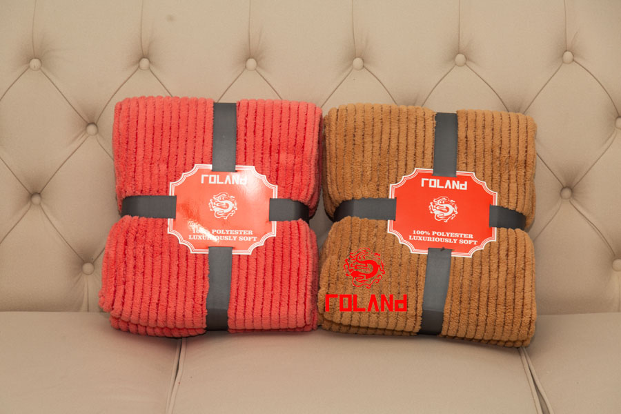 Coral Fleece With Stripe Jacquard Blanket/Throw