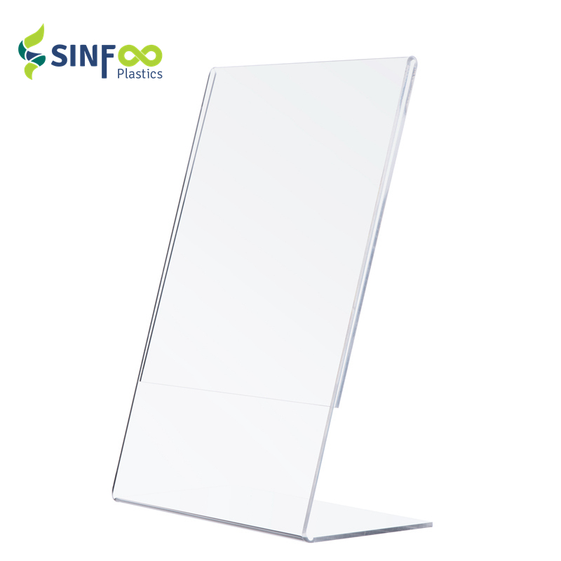 AH0507 Custom L Shape Slant Back Desktop Plastic Sign Holder Acrylic Display Stand