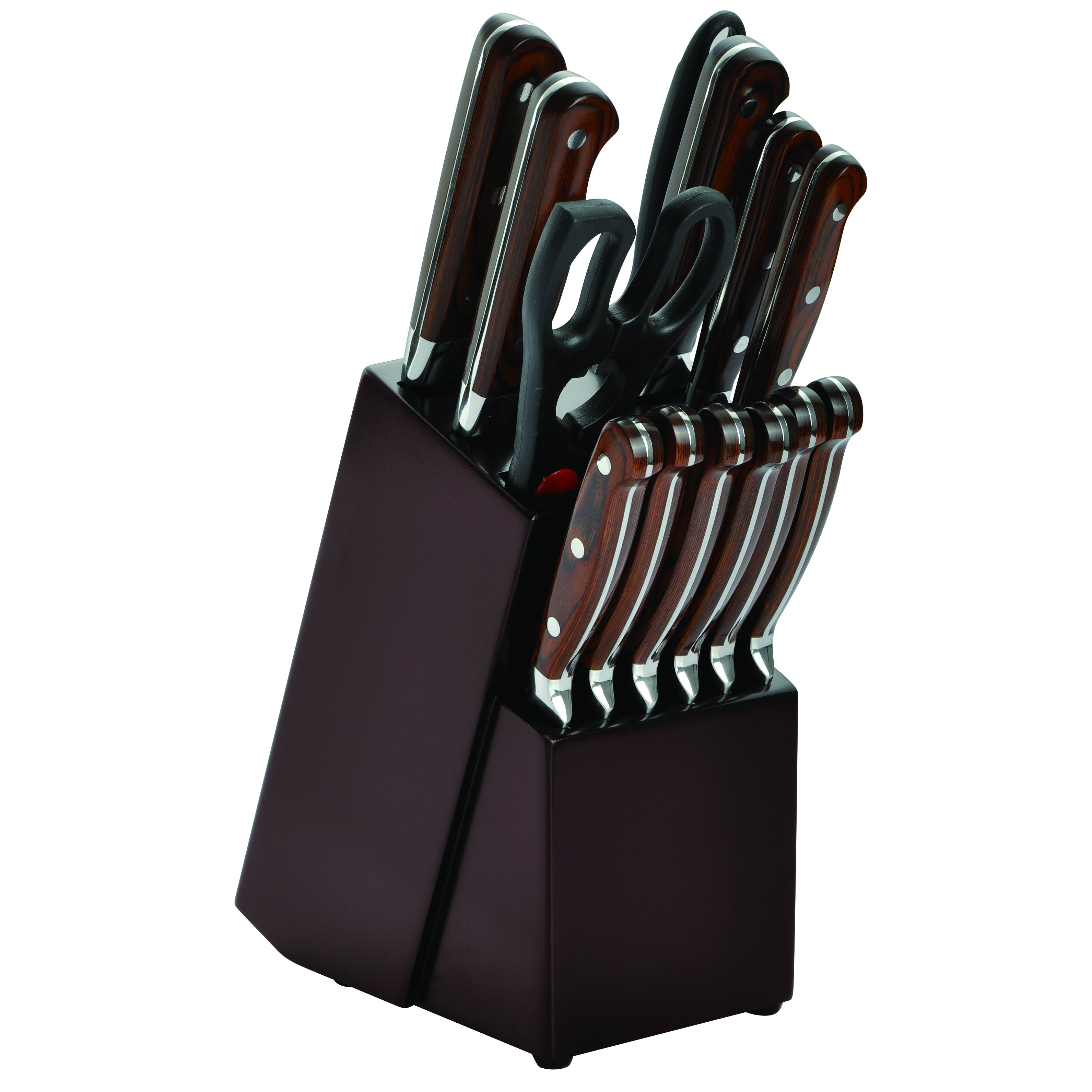 AH09-P 14pcs red pakka wood handle kitchen knife set