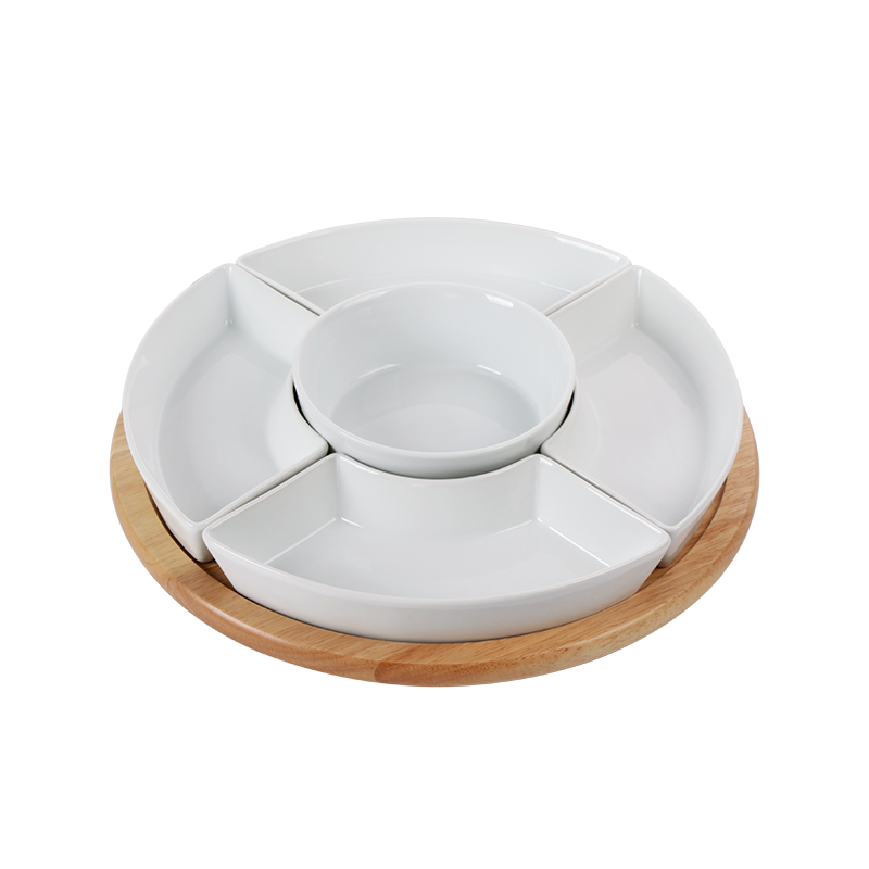 S/6 SERVING SET WITH BAMBOO, porcelain,durable,tableware,kitchenware, hotelware, plate, bowl, bamboo , dinnerware