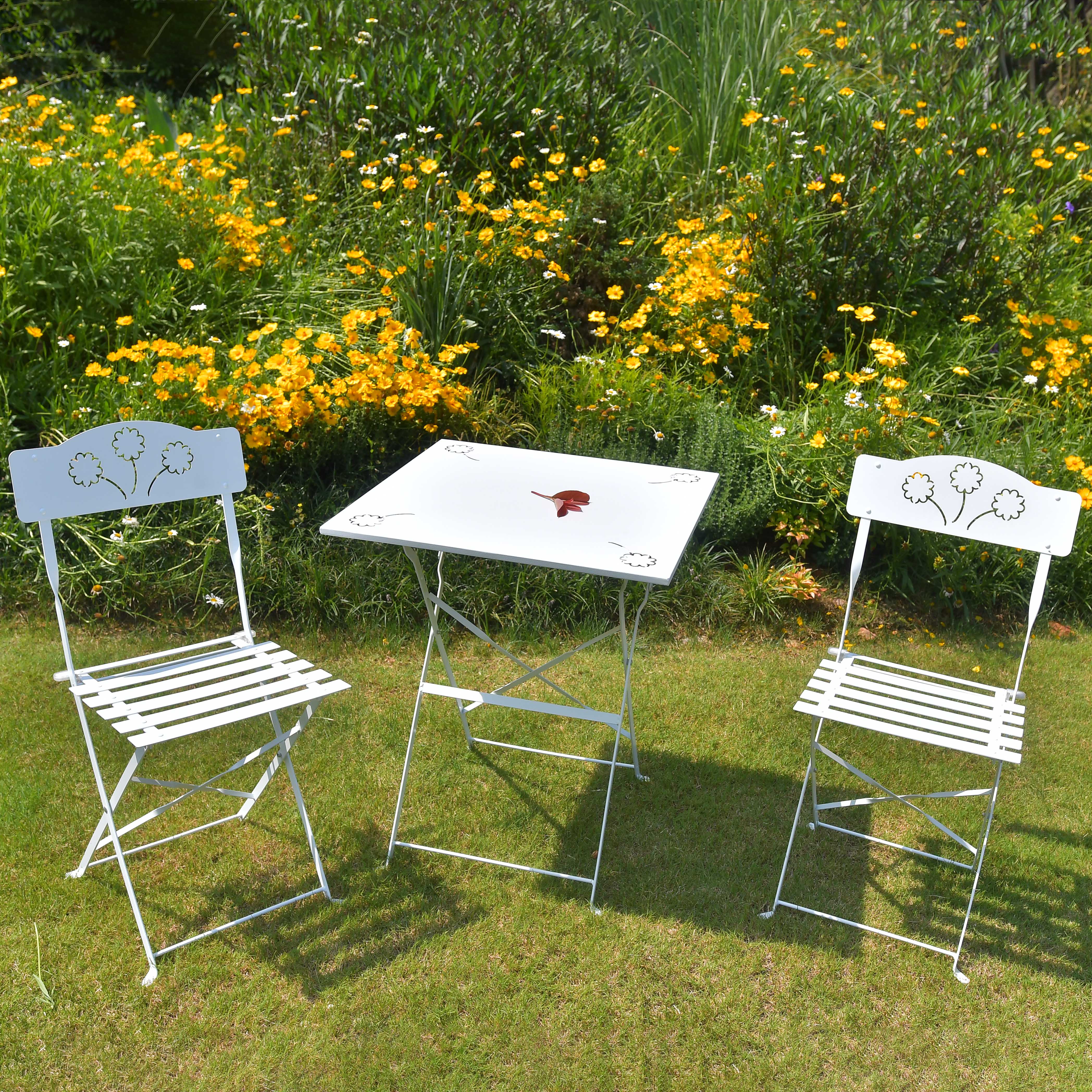 3 Piece Patio Set of Foldable Patio Table and Chairs, Folding Outdoor Patio Furniture Sets, Grand Patio Premium Metal Patio Bistro SetChairs