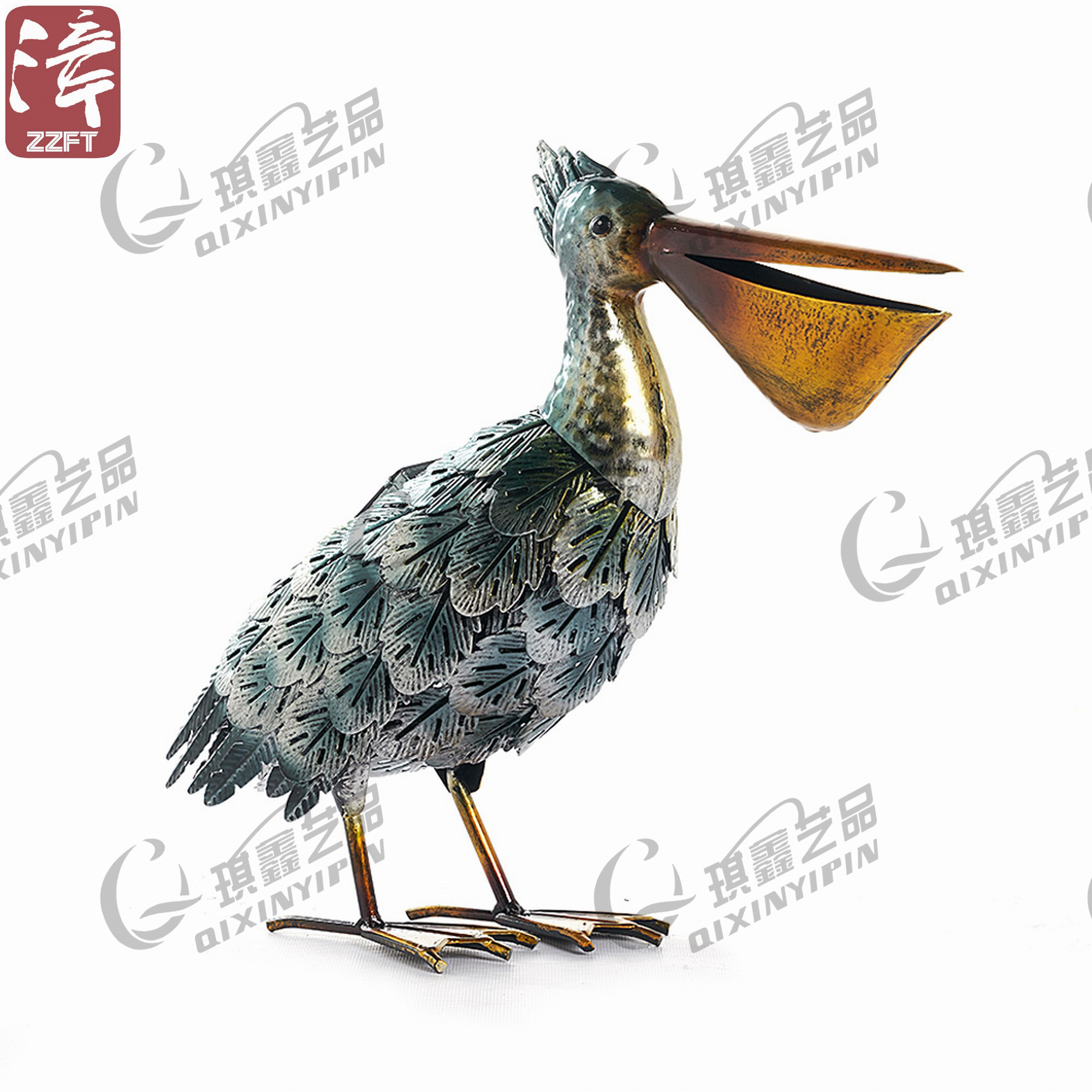 Metal Solar Pelican Statue
