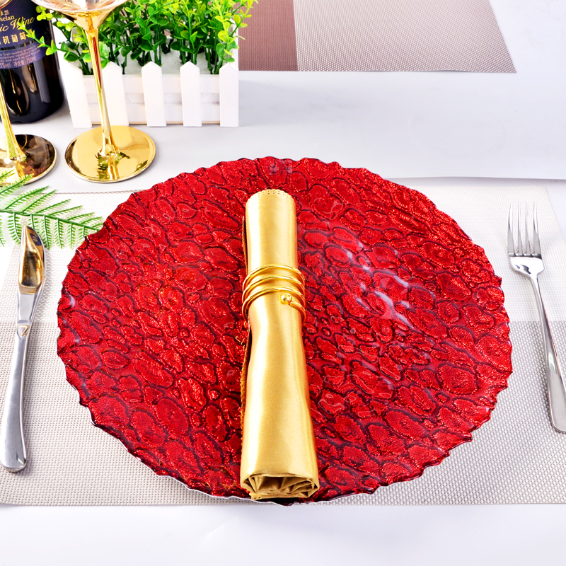 Turkish Style Electroplated Red Color Pizza Glass Charger Plate