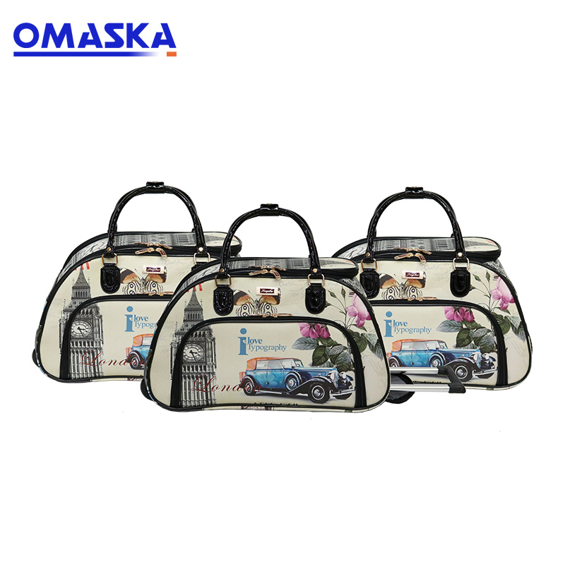 New Design Factory PU Printing 3Pcs Set Women Wheeled Weekend Holdall Trolley Travel Bag
