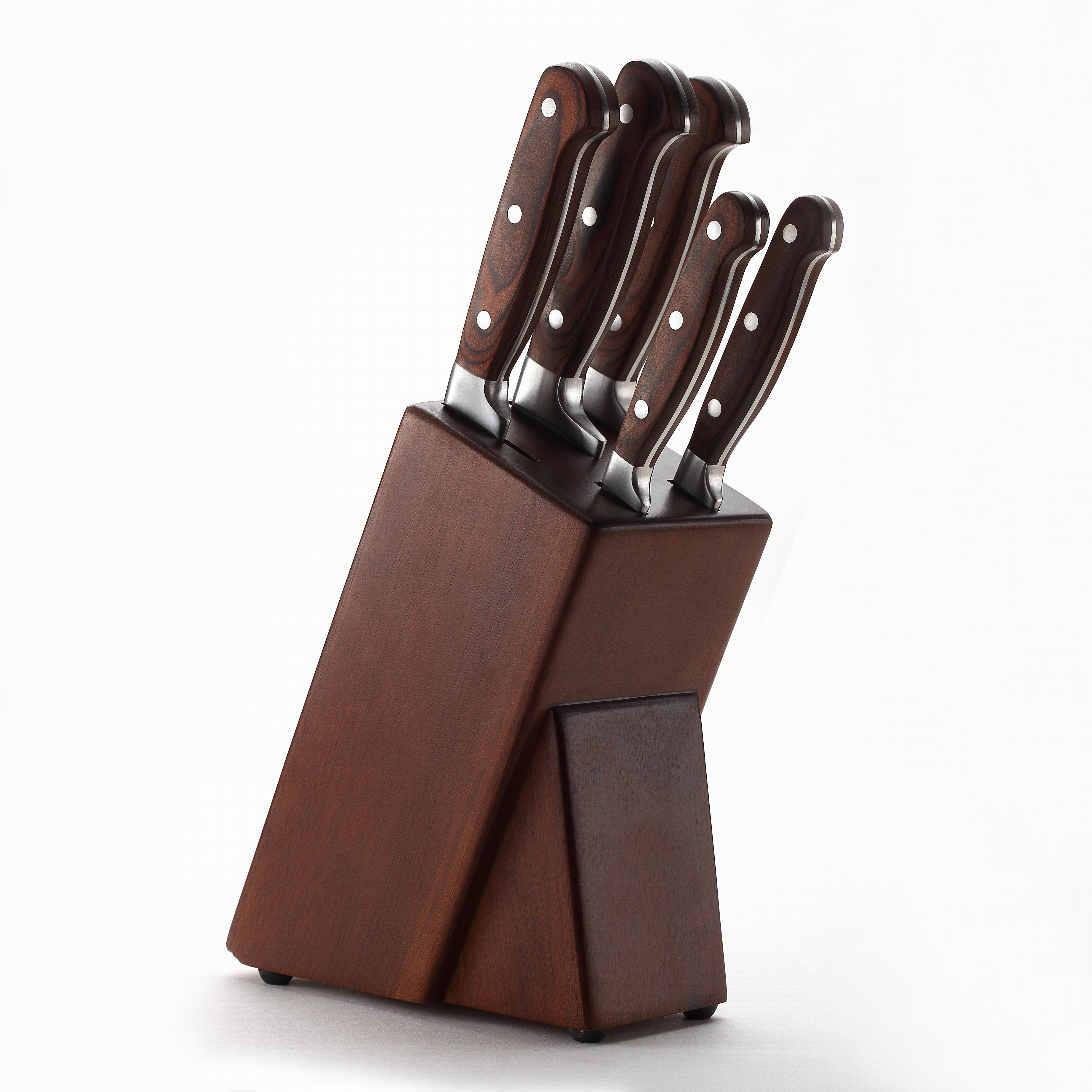 AH09 5pcs red pakka wood handle kitchen knife set