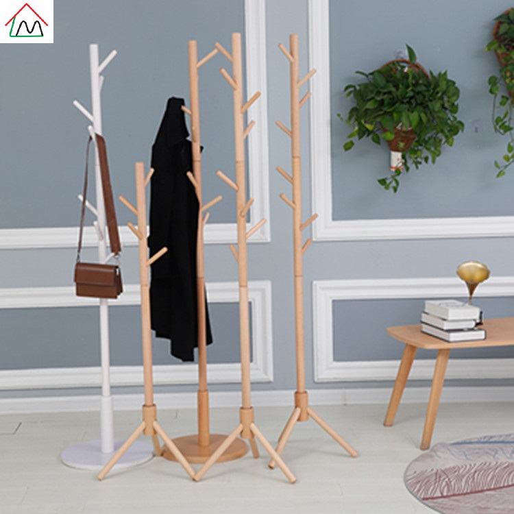 Tree shaped wooden clothes and hat stand rack for bedroom