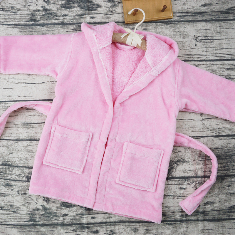 Pink Cute Cut Pile Bathrobe with Hood for Children