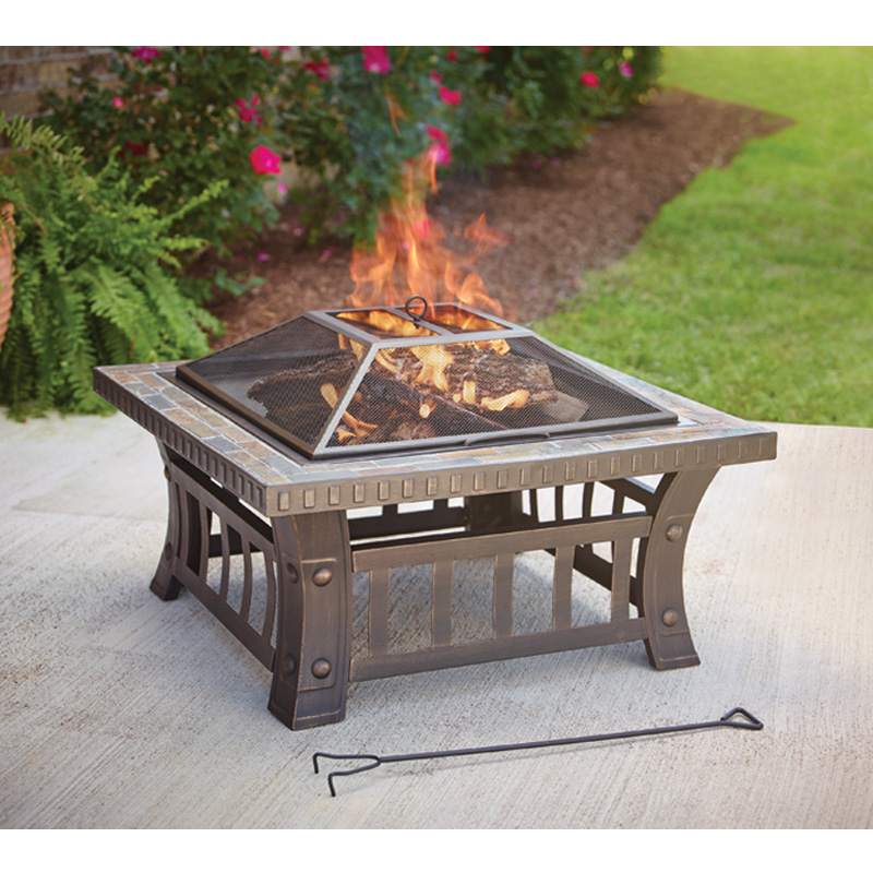 30” Square Fire Pit with Slate Tile Tabletop
