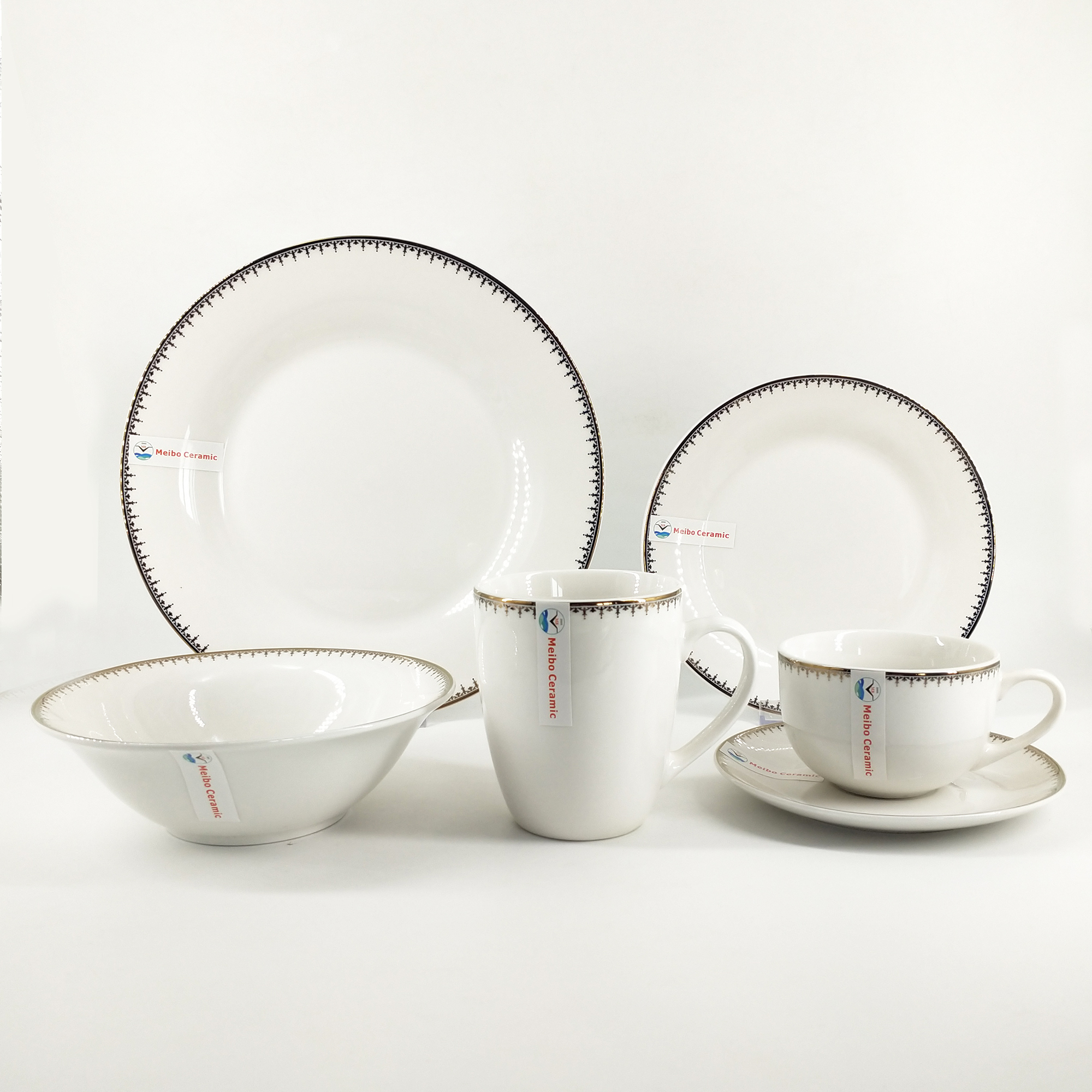 Bake real gold paper design porcelain 20pcs dinnerware set
