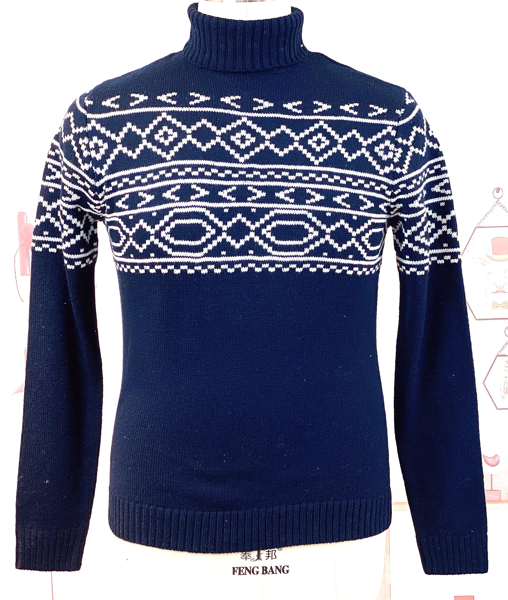 Men's Turtle neck jacquard pullover